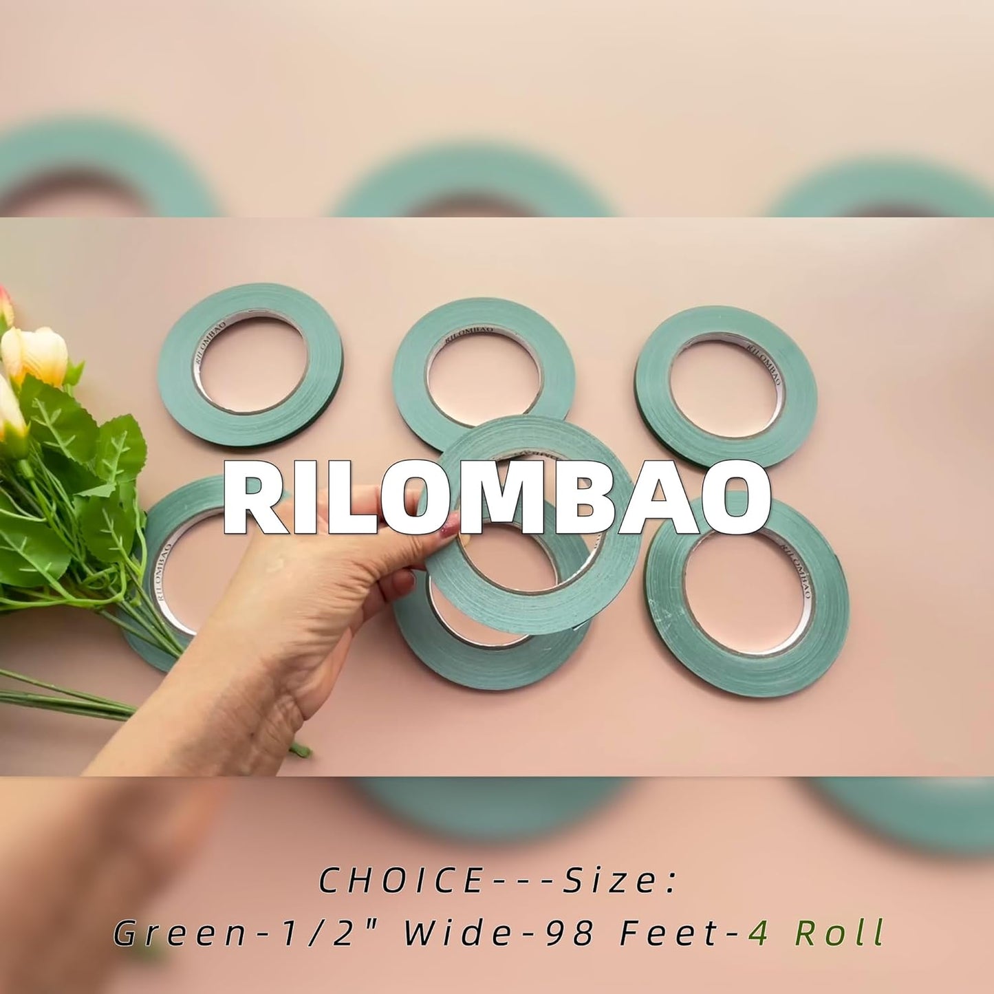 4 PCS Green Floral Tape, 0.25" Flower Stem Wrap Tapes, Waterproof Florist Tape - Multipurpose Adhesive Florist Tapes for Binding Fresh, Flower Bouquets and Floral Craft (98Ft/33Yd/Roll)