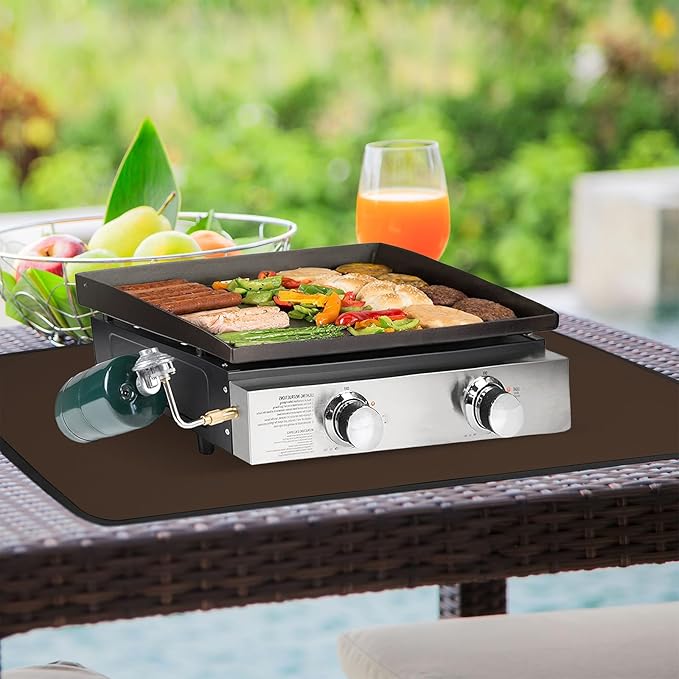 24 x 31in Fireproof Grill Mats for Outdoor Grill to Protect Your Grill Table - Heat Resistant Grill Table Mat - Waterproof & Oilproof BBQ Mat - Brown(1mm)