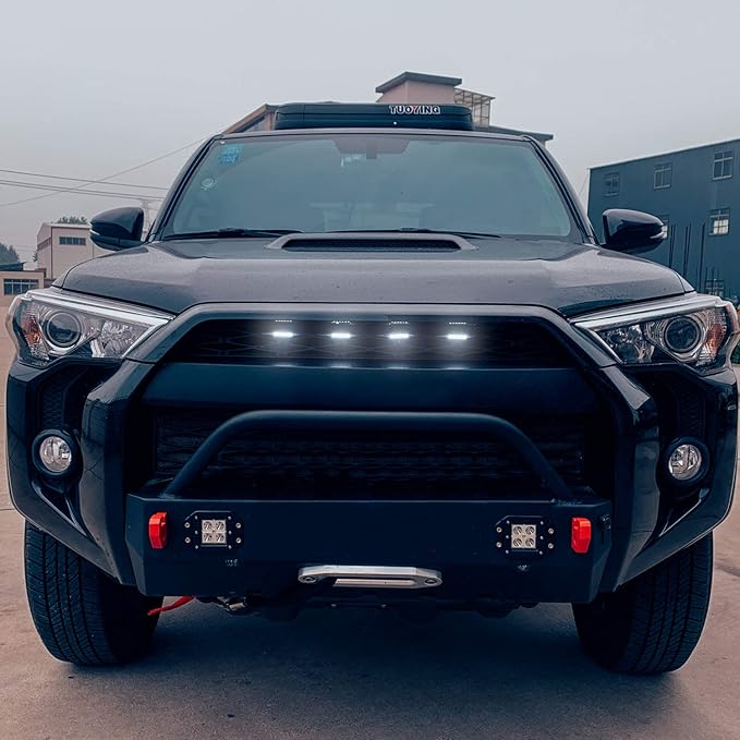Seven Sparta 4 PCS Grill Led Lights Compatible with Toyota 4Runner 2014-2024 TRD Pro Grille and 2014-2019 SR5, Premium, Limited, TRD Off-Road, Fuse and Instruction Included (Smoke Shell/White Light)