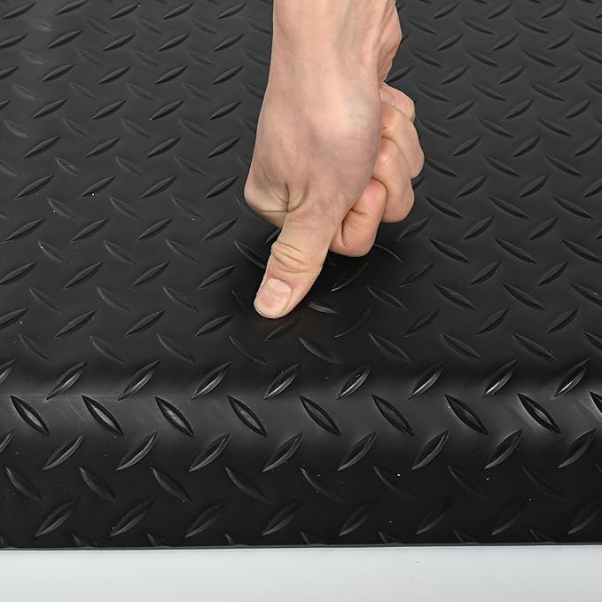 Nisorpa Anti Fatigue Mats Industrial 3' x 5' Ergonomic Standing Mat 15/16" Extra Thick Kitchen Rugs for Standing Heavy Duty Commercial Diamond Plate - Safety Support for Leg & Back Pain, Black