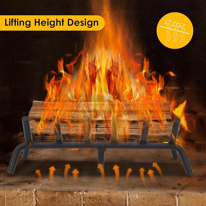STBoo Fireplace Grate 20inch - Wood Stove Fire Grates Heavy Duty | Fireplace Log Holder | Firewood Log Burning Wrought Cast Iron Rack | Fire Pit Tray for Indoor Chimney Hearth & Outdoor Kindling Tool