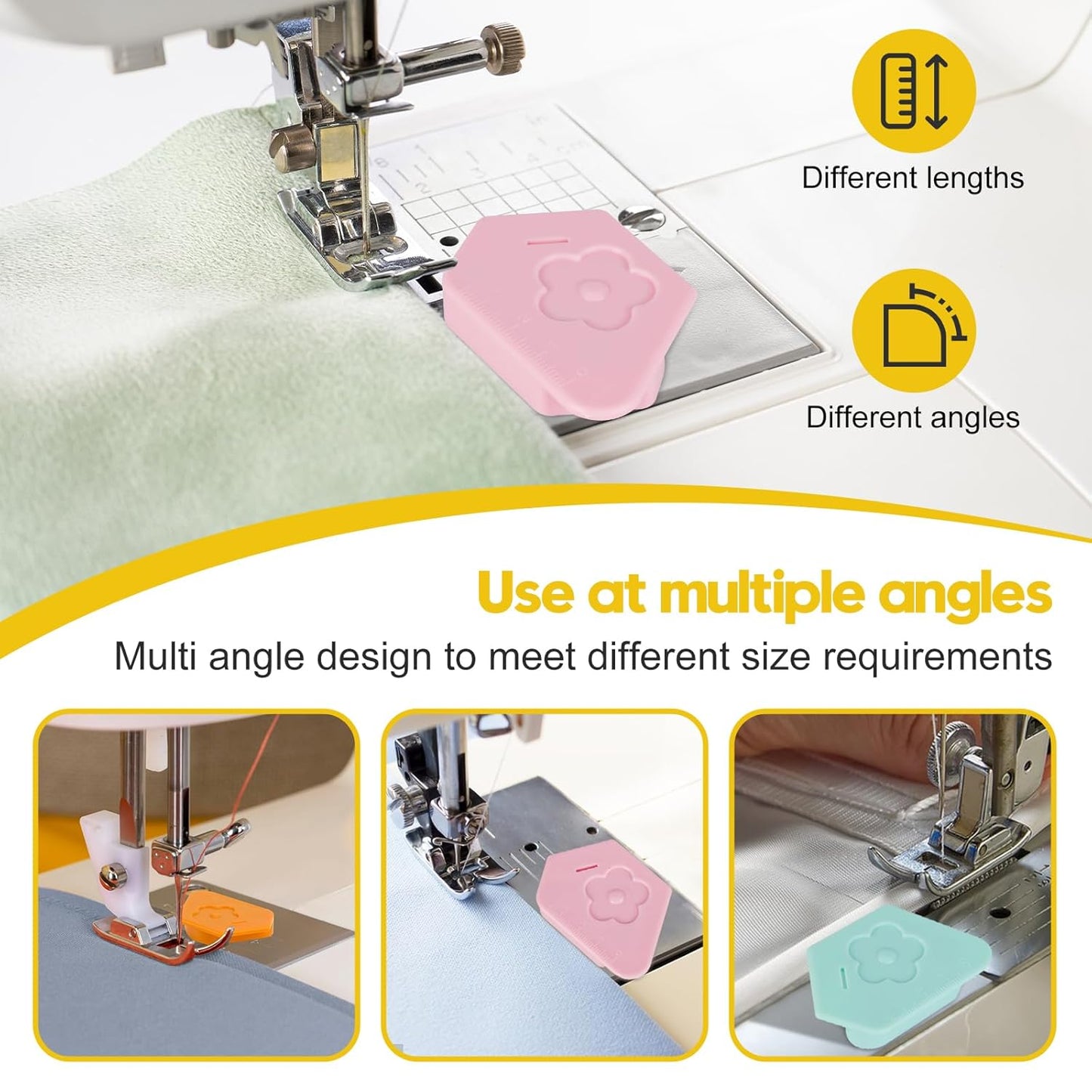 3 Pcs Magnetic Seam Guide for Sewing Machine, 2025 Multifunctional Polygonal Magnetic Seam Guide with Scale, Sewing Accessories for Magnet Making Machine (3colors)