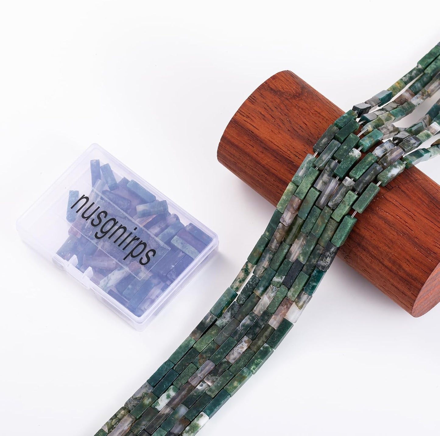 Natural Moss Agate Rectangle Tube Beads 4x13mm 38cm/str Loose Semi Gemstone Stone Beads for Making Bracelets Necklace Earrings