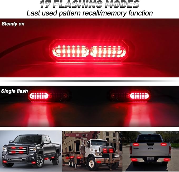 ASPL 8pcs Sync Feature Ultra Slim 12-LED Surface Mount Flashing Strobe Lights for Truck Car Vehicle LED Mini Grille Light Head Emergency Beacon Hazard Warning Lights (Red)