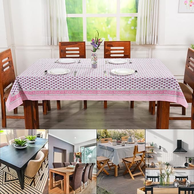 CPC Tablecloth 100% Cotton 72x190 Inch Indian Block Print Rectangle Table Cover, Pink Table Cloth for Weddings, Spring/Summer, Barbeque - Pink Sapphire
