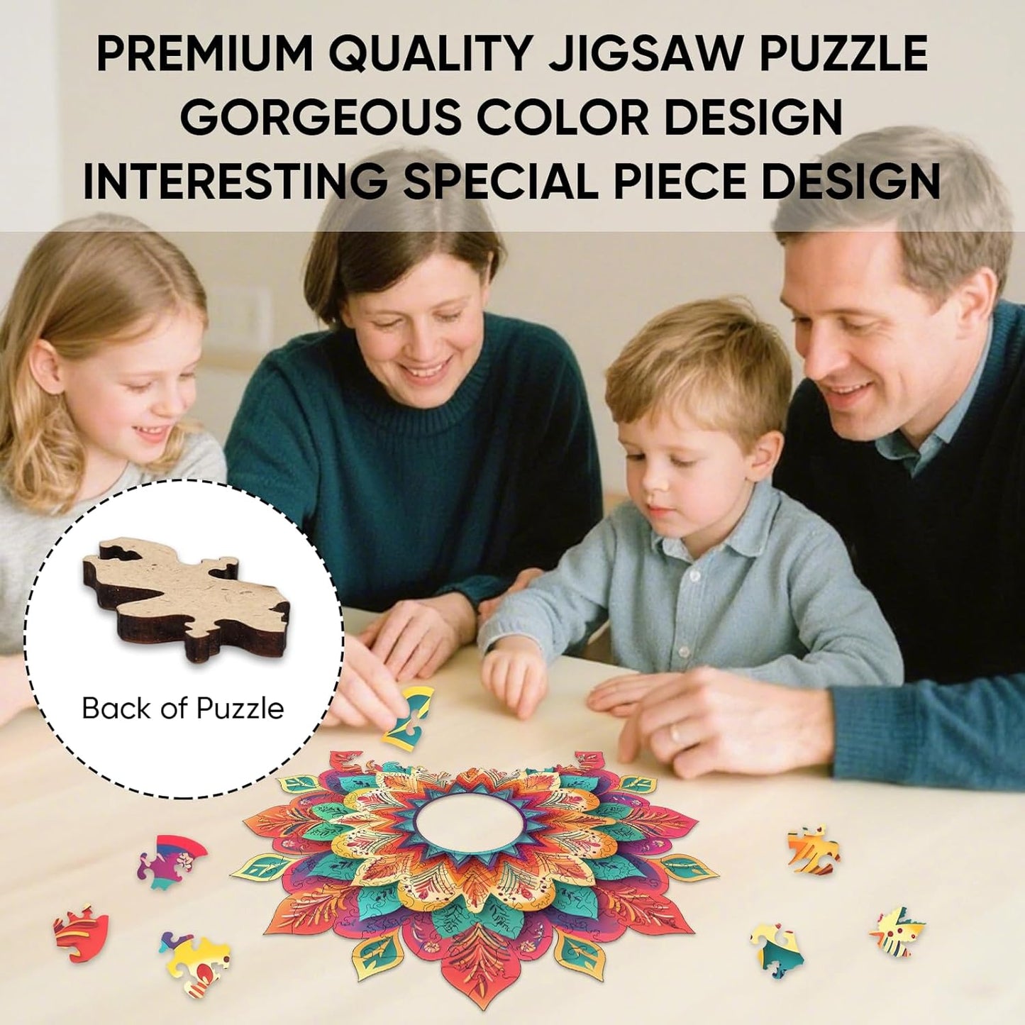 Wooden Puzzles for Adults, Hollow Mandala Wooden Jigsaw Puzzles 200 Pieces, Unique Design Adult Puzzles, Family Brain Game Gift, 11.2x11.3 inch