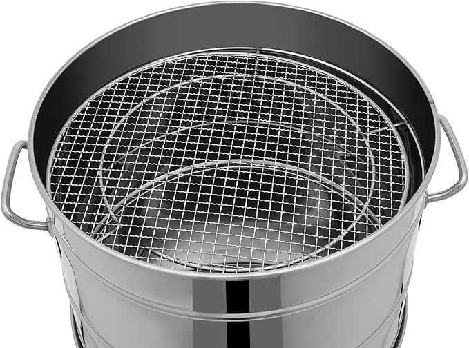 Portable Charcoal Grill, 360° Stainless Steel BBQ Grill Barrel with 50 Skewers & Oil Tray, Outdoor Barbecue Grill for Camping, Backyard, Picnic, Travel