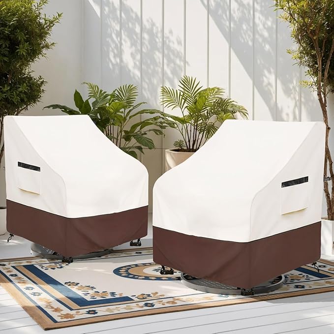 Rileytee Outdoor Swivel Chair Cover 2 Pack,Outdoor Furniture Patio Chair Covers Waterproof Clearance, Lawn Patio Furniture Covers,30" W x 34" D x 38.5" H,Beige & Brown