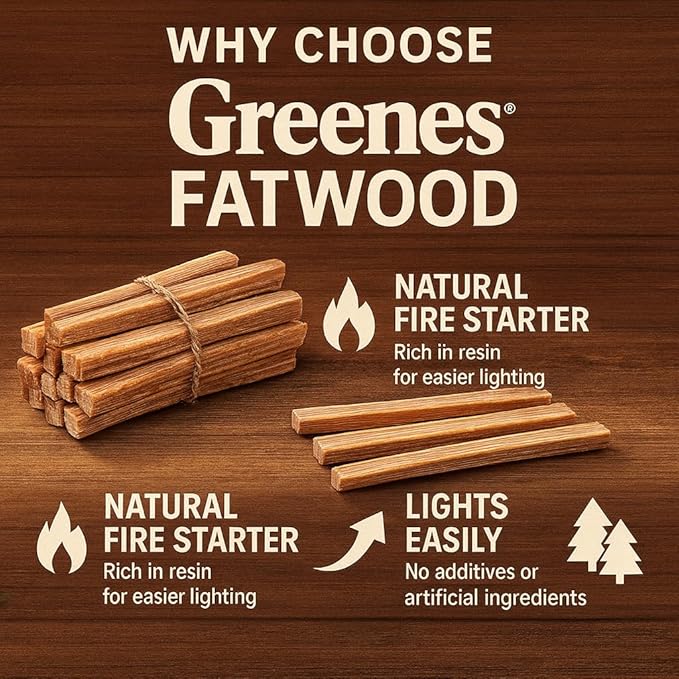 Greenes Fence Fatwood Fire Starter β 50 lb Box β 100% Natural Resin Pine Kindling β Chemical-Free All-Weather for Fireplaces, Campfires, Wood Stoves & Grills