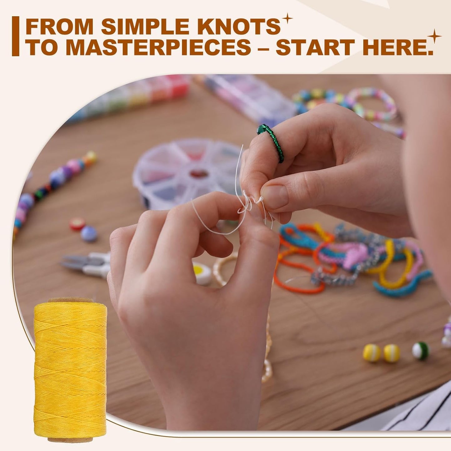 PATIKIL 284 Yard Flat Waxed Thread 150D 1mm Leather Sewing Cord for Repairing Shoes Bags Wallets Jewelry Making DIY Leather Craft, Yellow