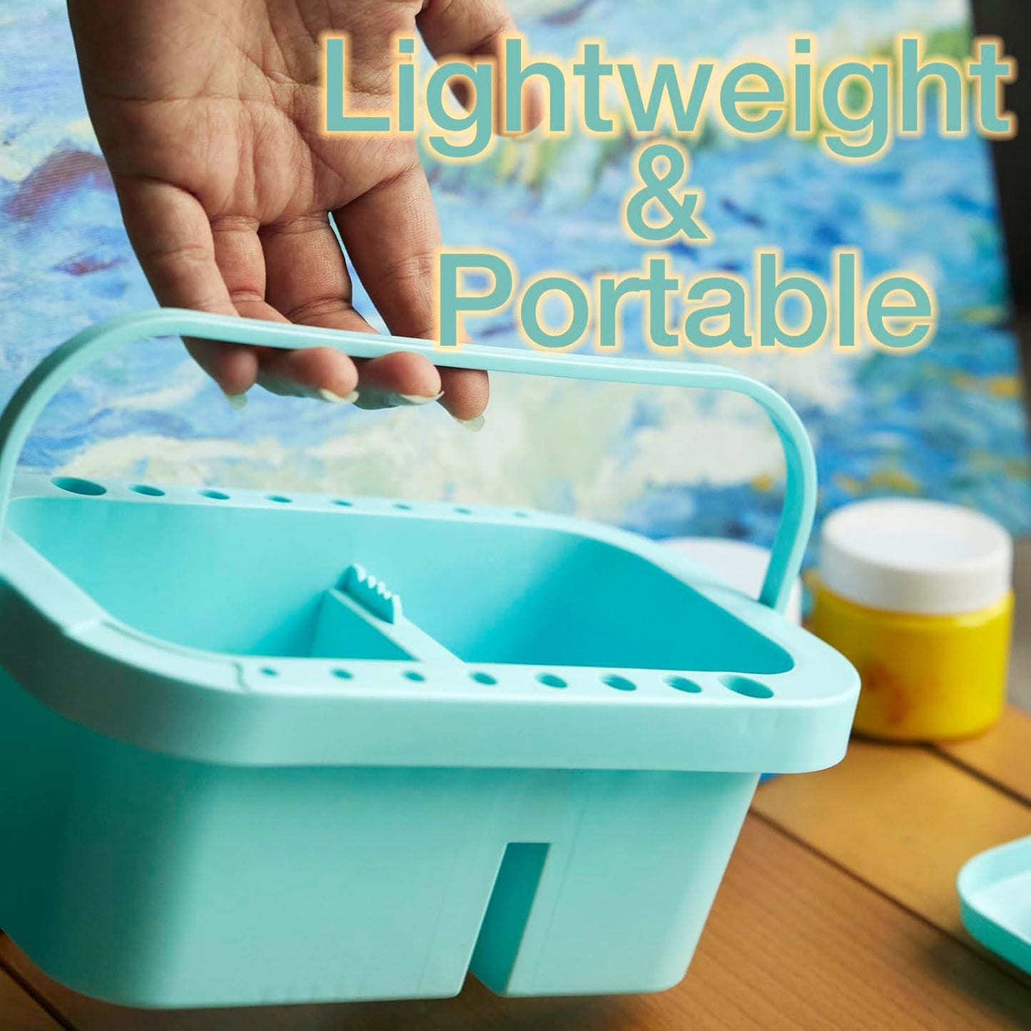 SEVENY Paint Brush Cleaner, Holder and Organizers with Palette,Trays & Rinser for Acrylic, Watercolor, and Water-Based Paints(Blue)