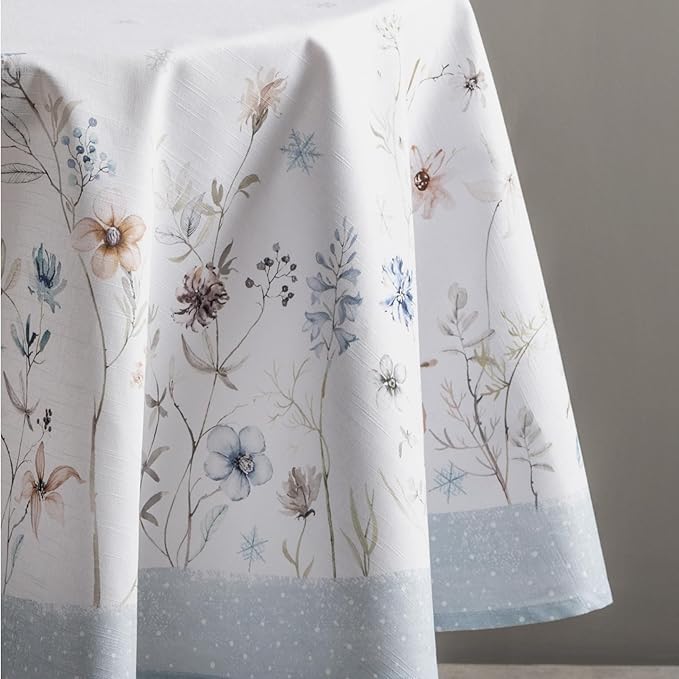 Maison d' Hermine Table Cloth Round Table 100% Cotton 63 Inches Fall Tablecloth Reusable Everyday Use for Thanksgiving Christmas Decorations Dining Farmhouse Party (Ice Florals)