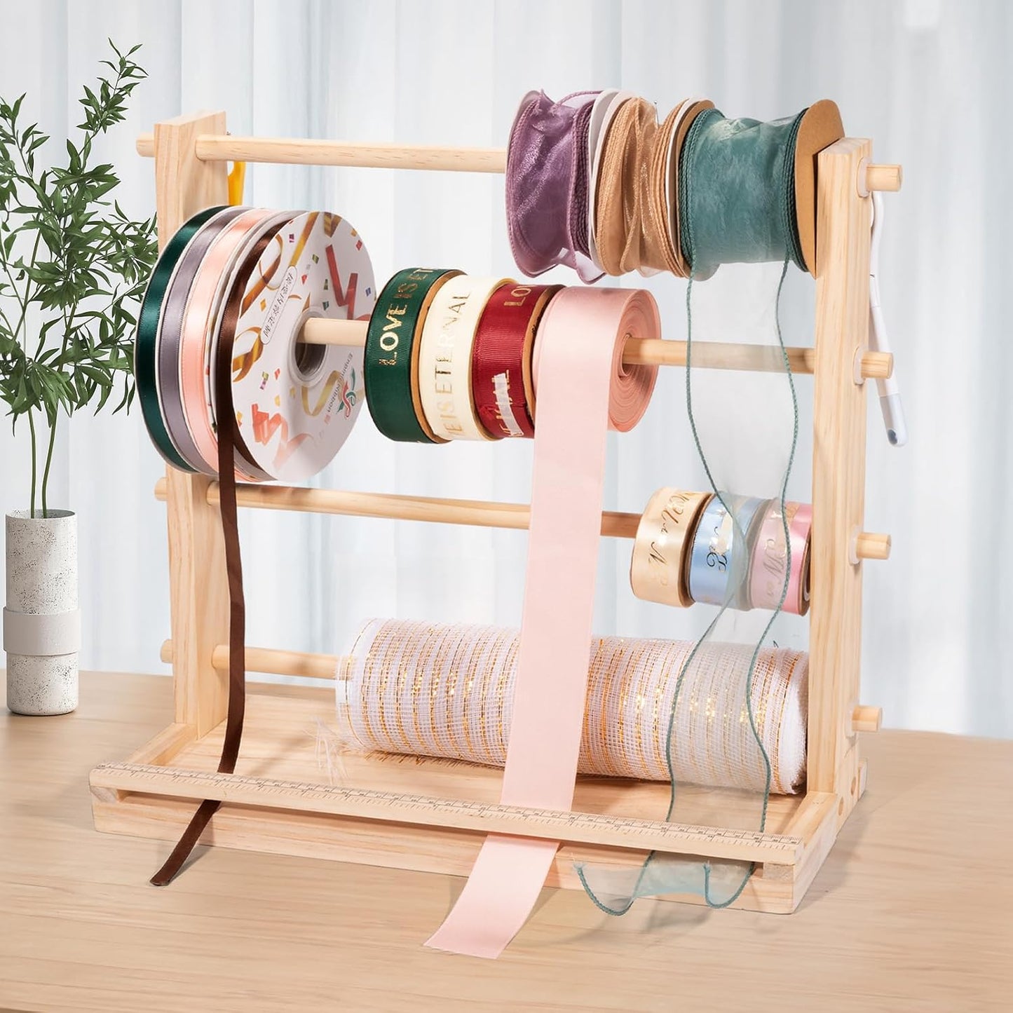 PUNLUXU Ribbon Storage Rack Spool Holder Organizer Sewing Craft Wreath Mesh Crochet Thread Tulle Roll Washi Tape Craft Florist Wrapping,15.7 in