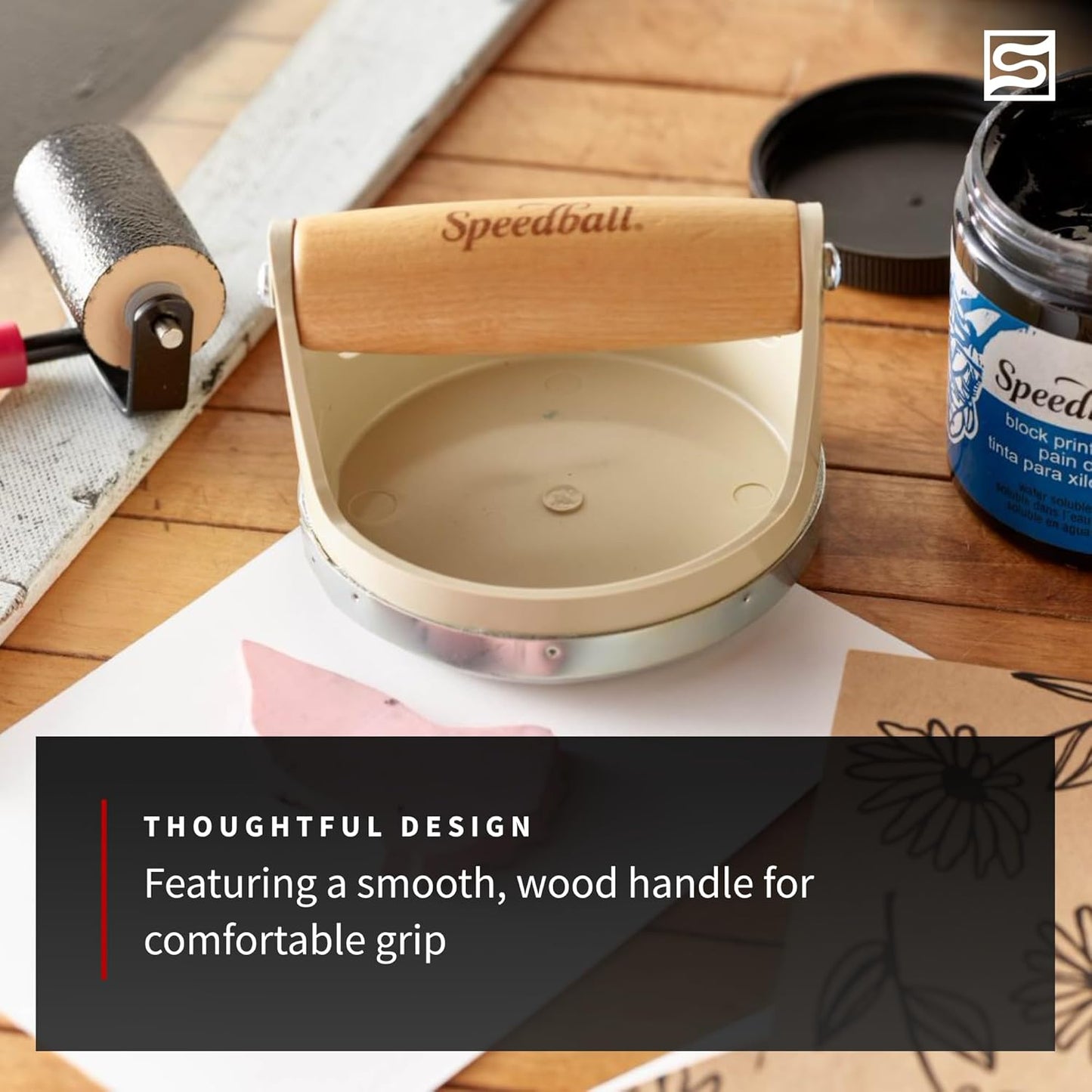 Speedball Block Printing Baren - Comfortable Wooden Handle, Made in the USA - 4 Inches (4139)