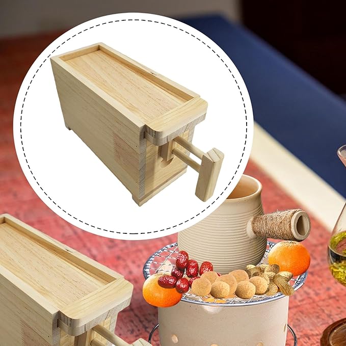 Wooden Bellows with Pipe Air Blower Box Small Traditional Chinese Fire Bellows Hand Operated for BBQ Teahouse Outdoor Cooking