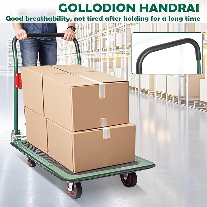 LEADALLWAY Foldable Push Cart Platform Cart (Green 330lbs, 28.7x18.5x32.3inches)