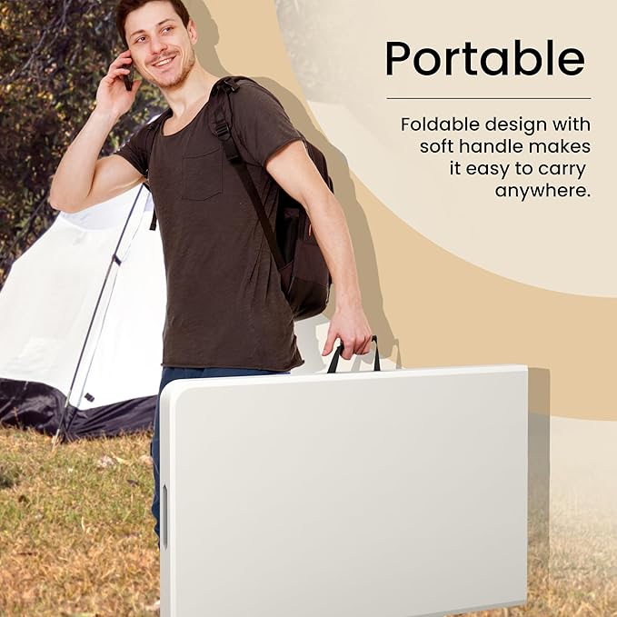 8 Feet Foldable Table with Built in Handle & Steel Legs | Heavy Duty Portable | Perfect for Party, Dining, Wedding, Events, Picnic Indoor, Outdoor, Camping, Utility, Temporary