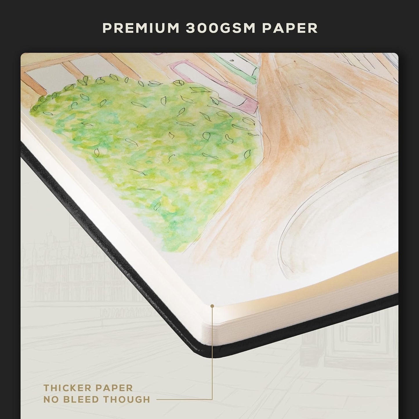 Beechmore Books A5 Sketch Book – 5.8"x8.3" Premium Vegan Leather Hardcover Sketchbook, 96 Thick 300gsm Perforated Ivory Pages, Ideal for Sketching, Watercolor & Mixed Media, Includes Back Pocket