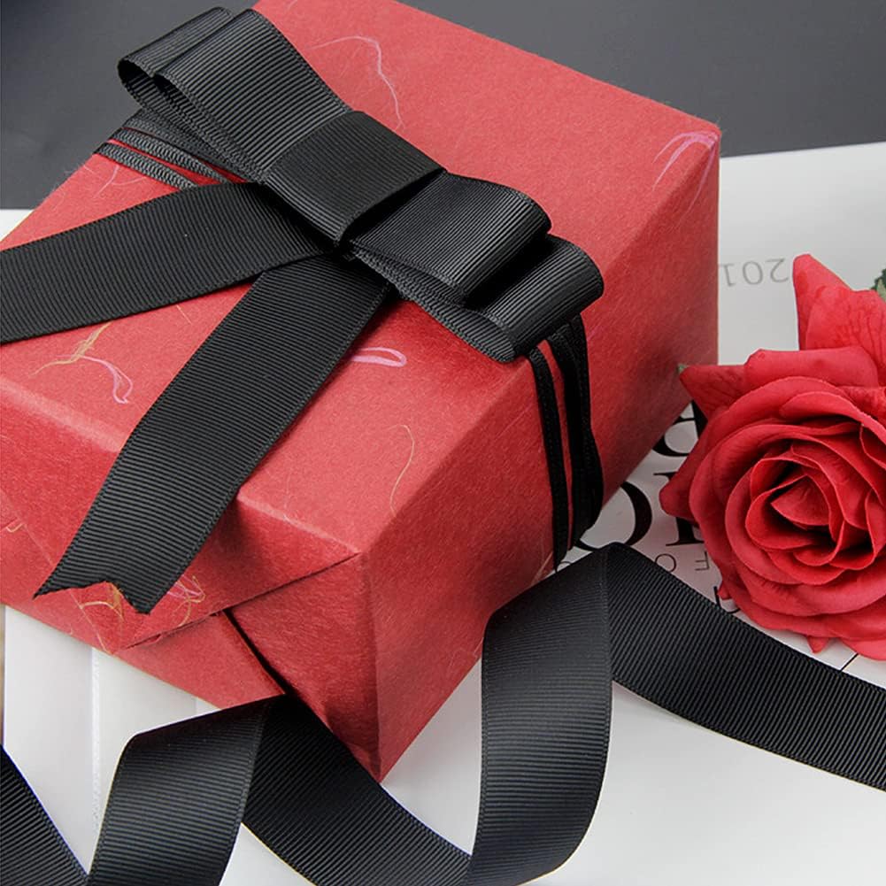 LIUYAXI 3/8" X 50 Yards Solid Black Grosgrain Ribbon, Perfect for Crafts, Wedding Decor, DIY Hair Accessories, Sewing, Gift Package Wrapping and More