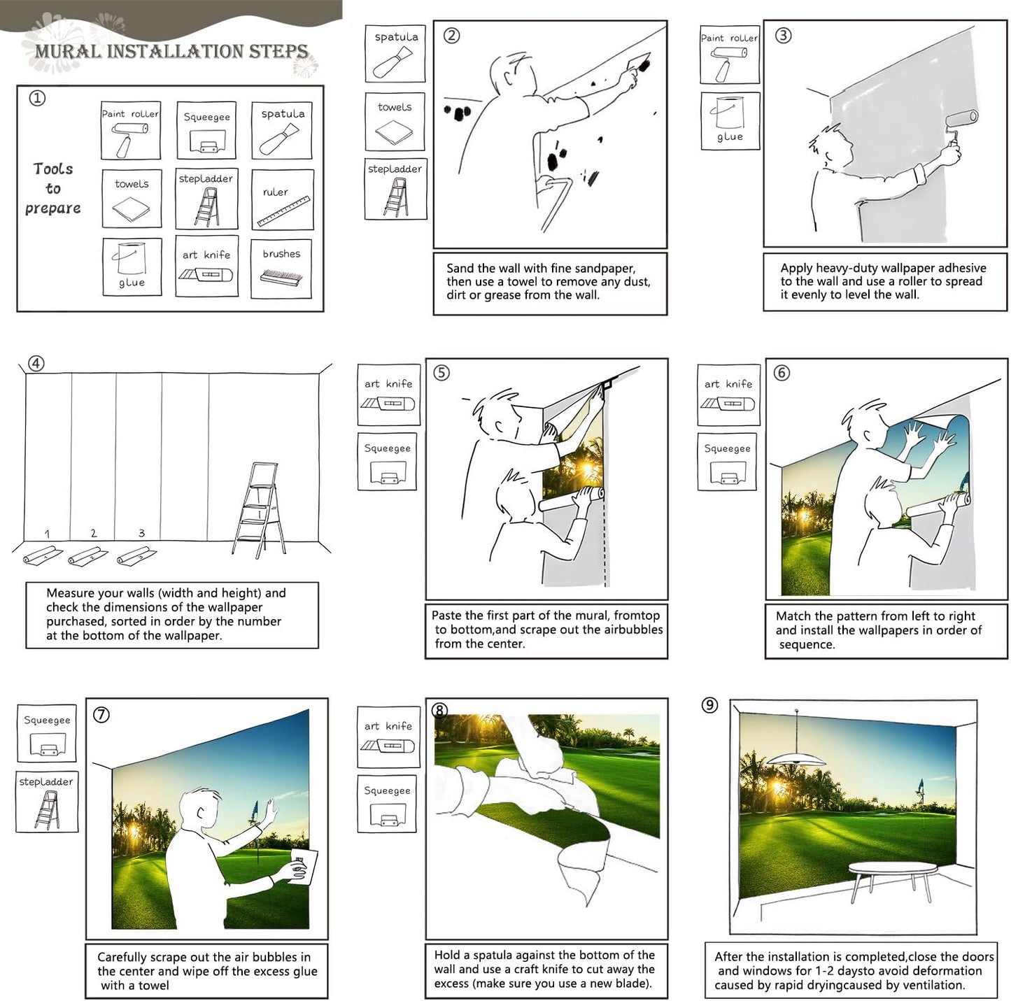 AFZEVEB-Green Golf Course Landscape Wallpaper Wall murals for Bedroom 114"x74"(Not Peel and Stick)