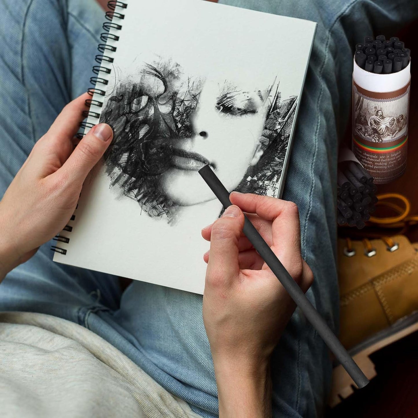 Gueevin 100 Pcs Willow Charcoal Sticks, Willow Charcoal, Artists, Beginners, Students, Perfect for Sketching, Drawing, Shading, and Fine Art Christmas Gifts for Art (5-7mm)