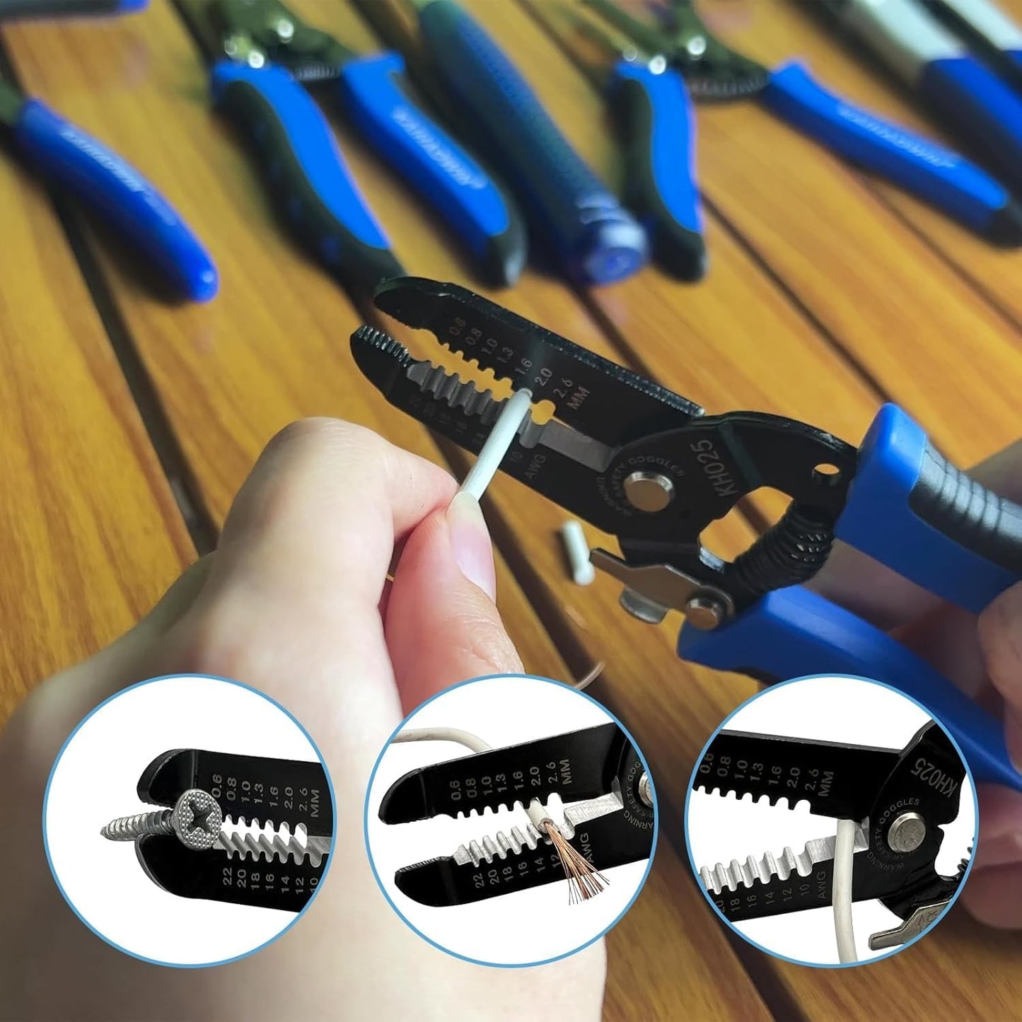 KAIHAOWIN 4-Piece Pliers Set, 5" Long Nose, 5" Flush Cutters, 6" Wire Cutter, 7" Wire Strippers, Small Hand Tools for Crafting Repairing Cutting