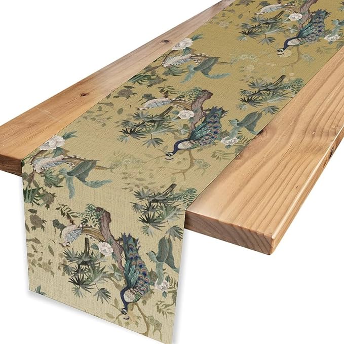 Asian Table Runner,Ruatic Traditionla Chinese Style Penoy Floral Branch Table Center Decor for Home Kitchen Dining Patio Party Indoor Table Decorations, 13"x90"