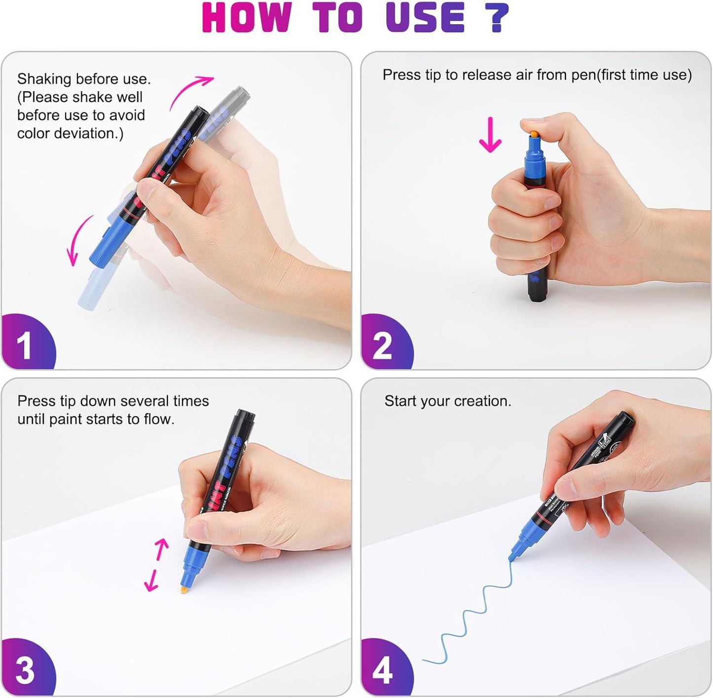 White Paint Pens Paint Markers - 12 Pack Permanent Quick Dry Waterproof Marker Pens for Rocks Wood Fabric Plastic Canvas Glass Mugs Metal Tire Stone