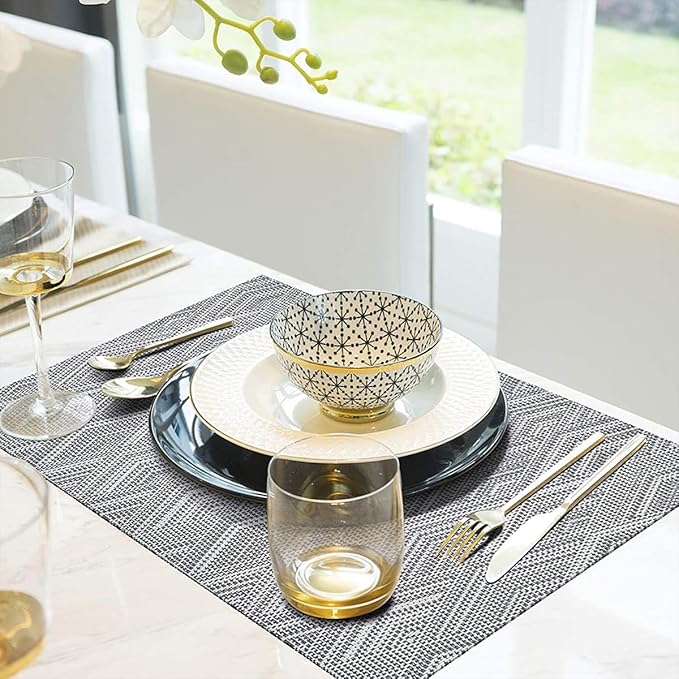 Elegant Placemats Set of 6, Plastic Heat-Resistant Non-Slip Vinyl Place Mats Washable Easy to Clean 18"x12" Placemats for Indoor Outdoor Table Decor (Grey)