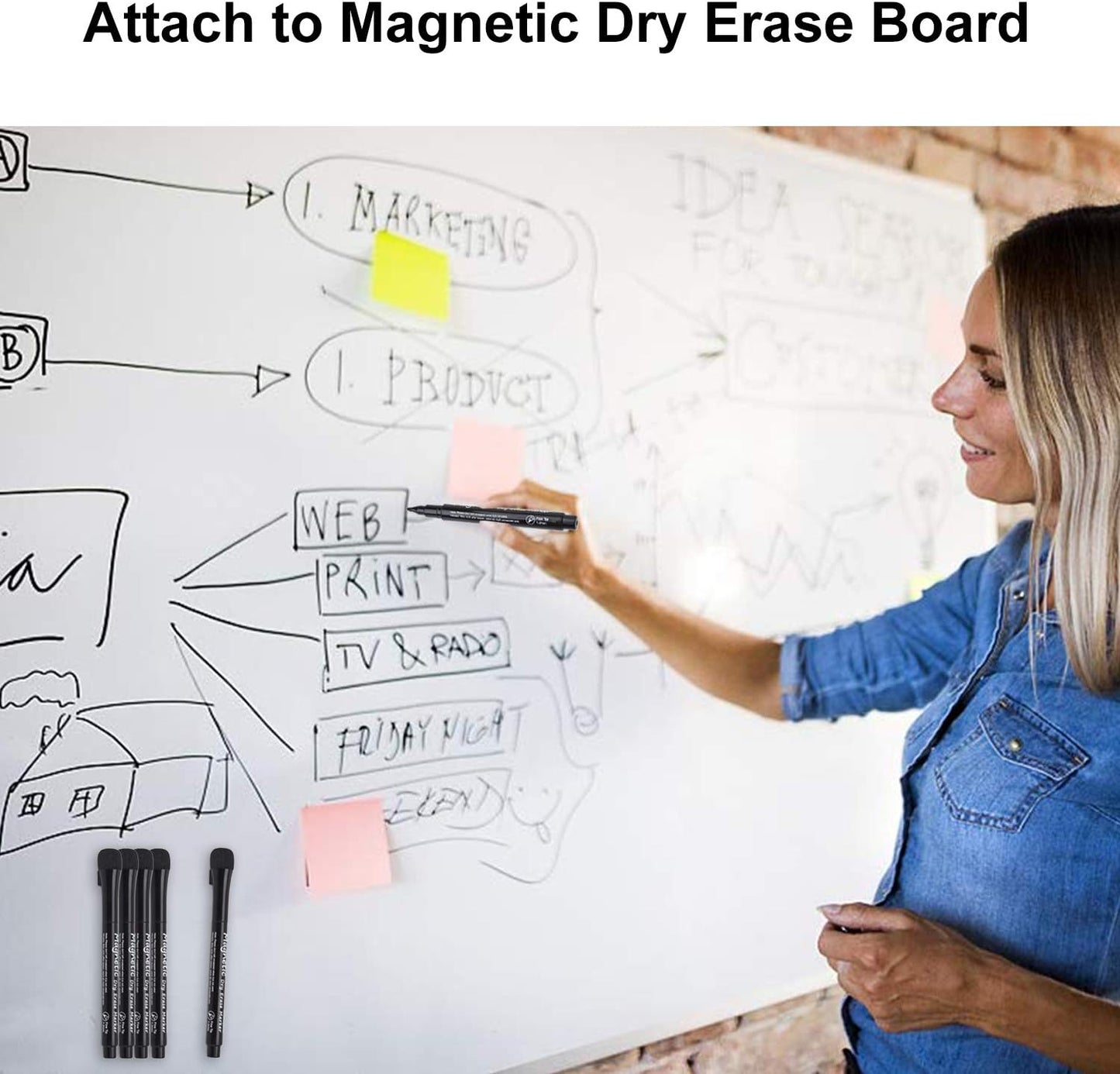 Browill Magnetic Dry Erase Markers, (12 pk) Dealkits Low Odor White Board Markers with Erasers for Kids Teacher Supplies for Classroom Work on White Board, Calender, Fine Tip Point, Black