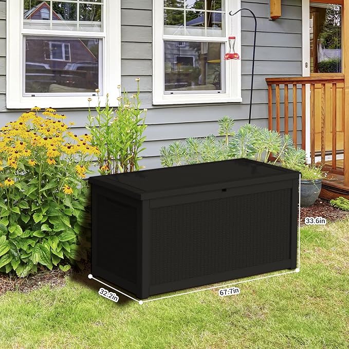 DRATO 320 Gallon Deck Box, Outdoor Large Waterproof Resin Storage Box with Lockable Lid for Patio Cushions, Gardening Tools (Black,320 Gallon)