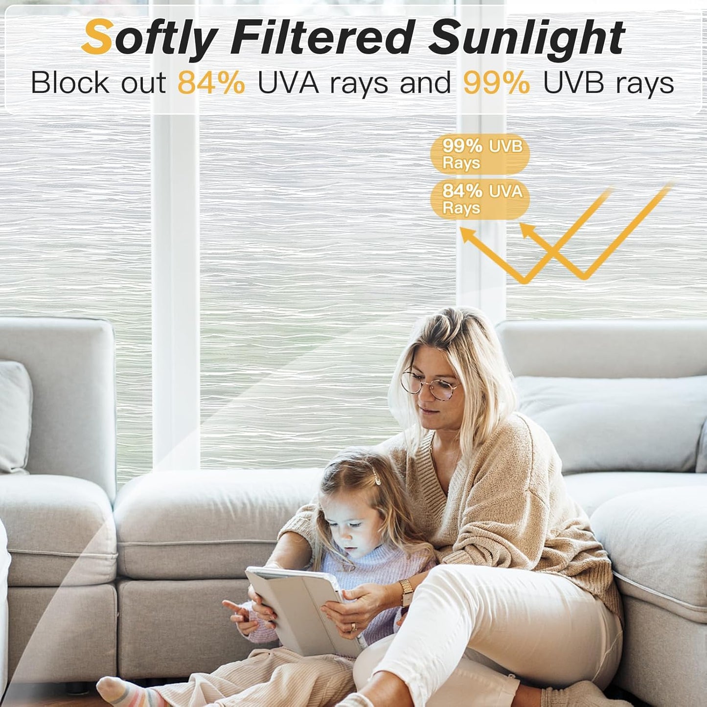 Haton Window Privacy Film, Frosted Glass Privacy Window Clings, Sun Blocking Frosting Opaque Coverings, Static Cling Removable Decorative Stickers for Home Door, Non-Adhesive 23.6" x 157.4"