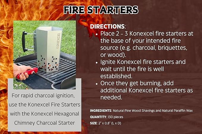 130 pcs Large Fire Starters, Natural Fire Starter for Campfires, Firestarters for Grill & Chimney Charcoal Starter. Firestarter Fireplace, Grilling, BBQ, Pellet Stove, Wood, Fire Pit, Smoker