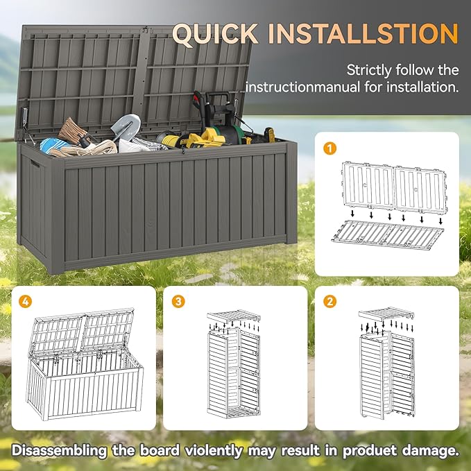 150 Gallon Outdoor Storage Box, Resin Deck Boxes Outdoor Waterproof For Patio Furniture, Garden Tools, Pool Supplies, Durable And UV Resistant, Lockable