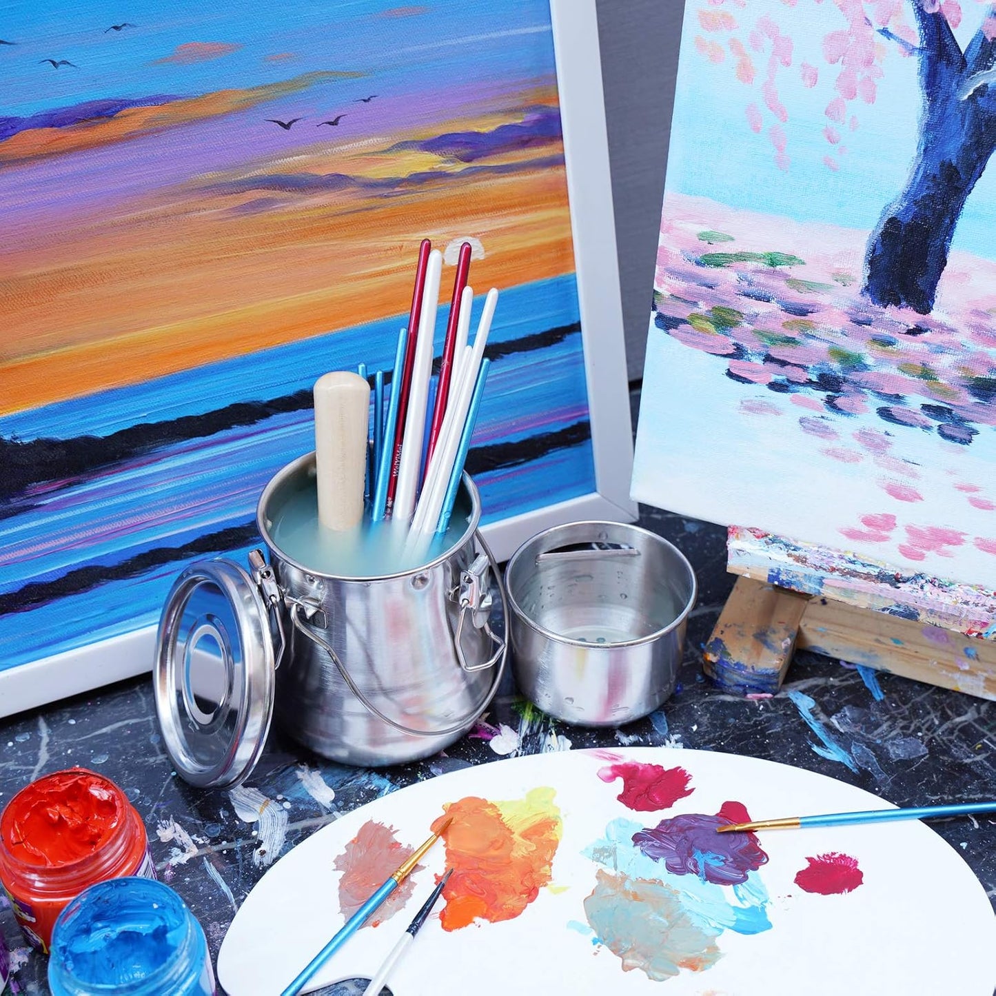 MyLifeUNIT Paint Brush Cleaner, Airtight Stainless Steel Brush Holder for Painting, 25 oz/Large