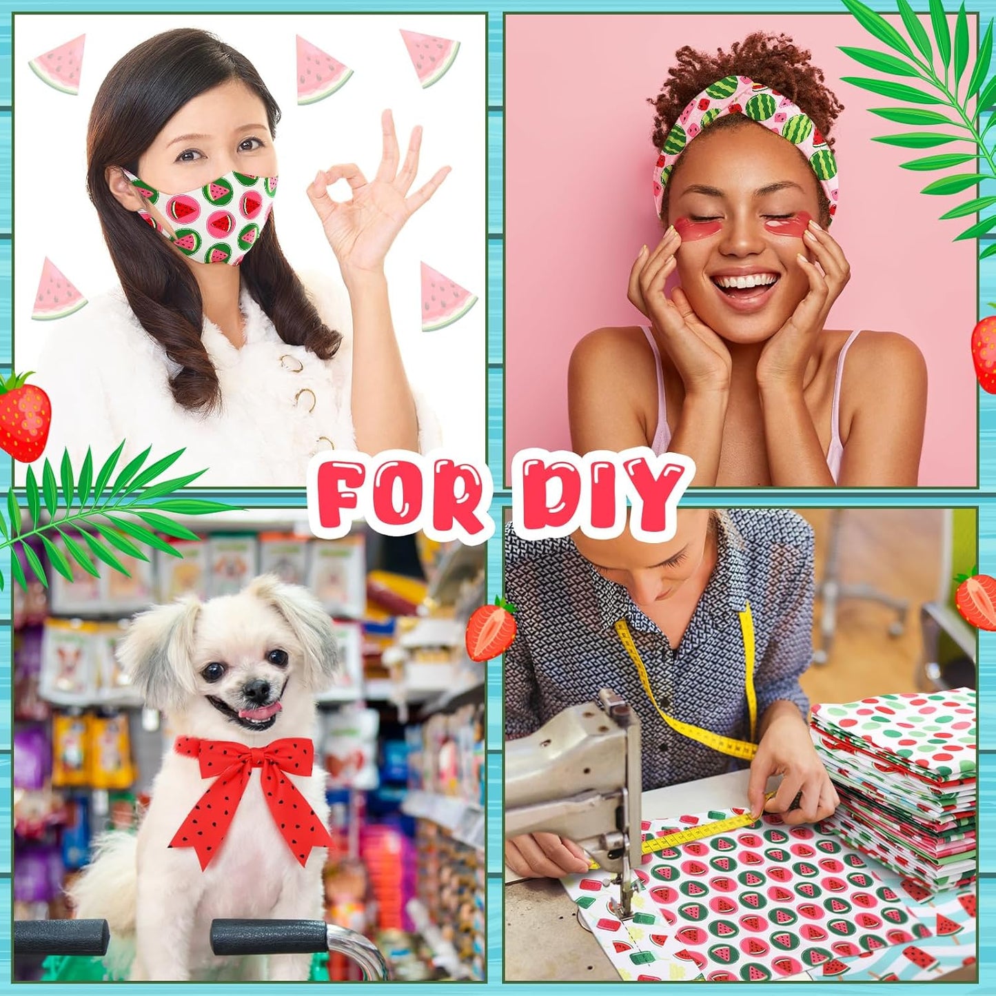 Ganeen 60 Pcs 10 x 10 Inch Quilting Fabric Squares Vintage Fat Patchwork Precut Strips Fabric Bundles for Holiday DIY Craft Sewing Quilt Material(Summer Watermelon)