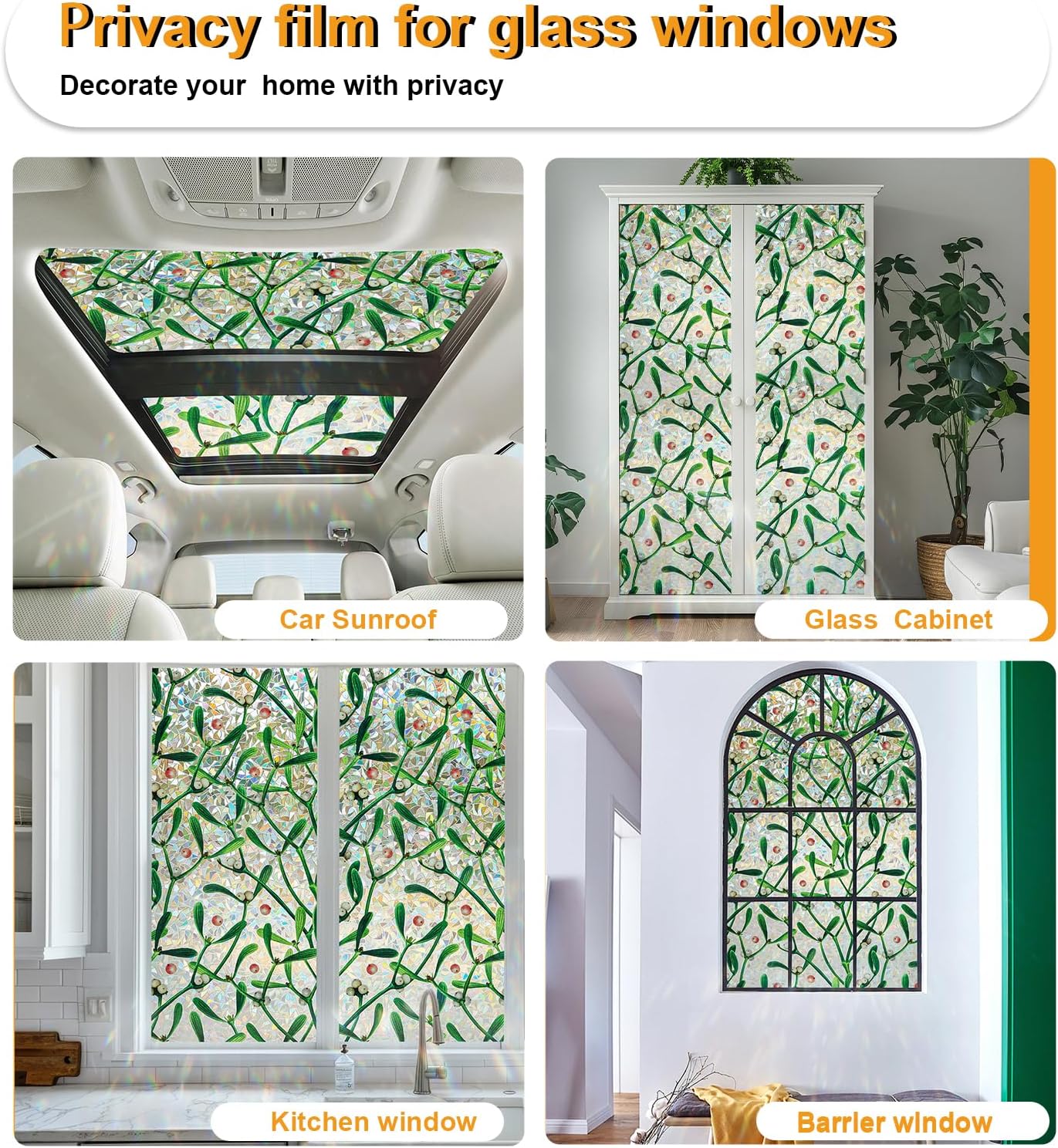 Window Privacy Film Stain Glass Window Film Rainbow Window Film Window clings Non-Adhesive Reusable Decorative for Room (Mistletoe Rainbow, 17.5 x 78.7 in)