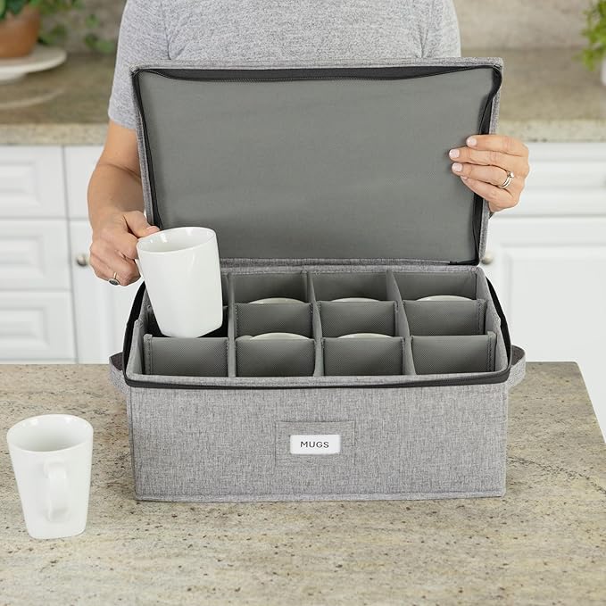 Wine Glass Storage and Cup Storage Case - Set of 2 Stackable Containers with Fully Padded Interior and Outside Hard Shell - 12pcs per Box with Insert Cards for Labelling and Side Handles