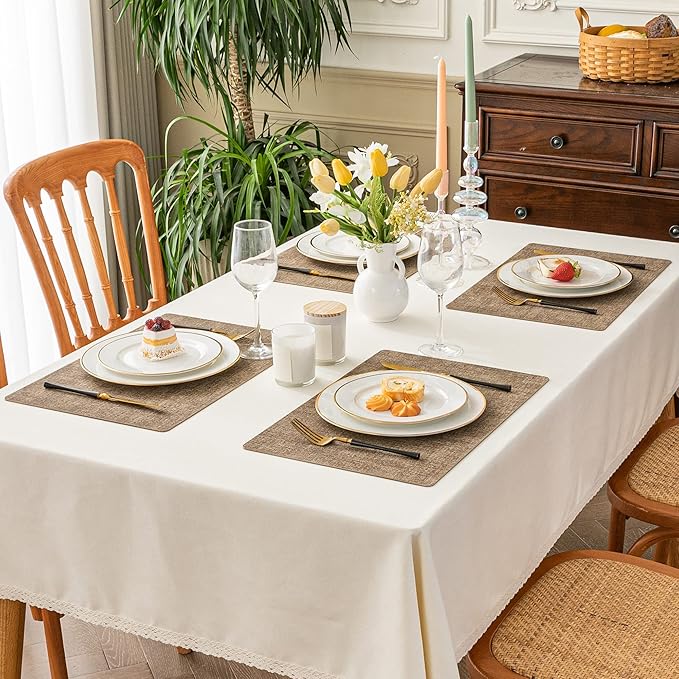 Romanstile Vinyl Placemats Set of 12-12 X 17 Inch - Heat Resistant Place Mats 100% Waterproof Oilproof Wipeable Reversible Faux Leather Table Mats for Kitchen, Dining, Party, Outdoor, Coffee