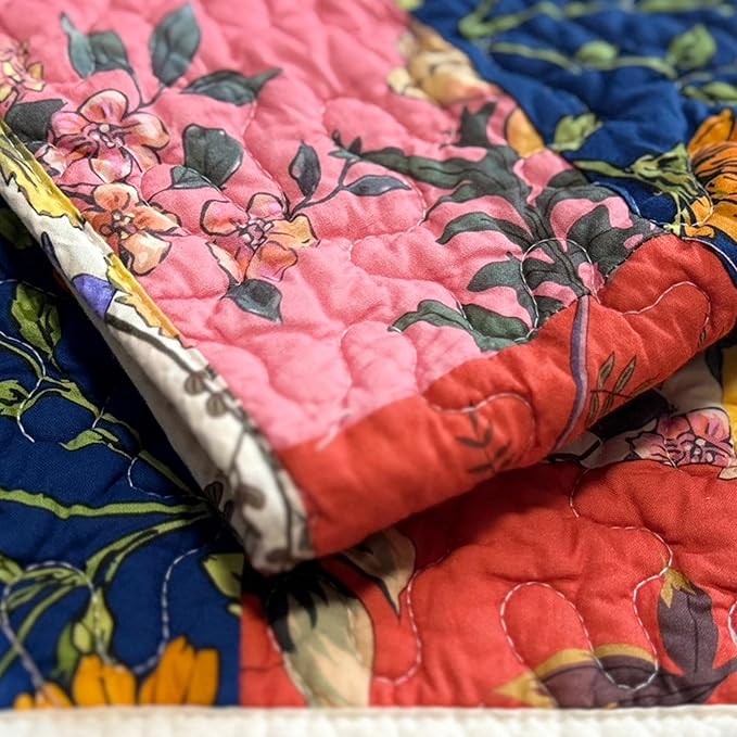Cotton Quilted Floral Patchwork Table Runner 72 Inches Long – Handmade Farmhouse Table Runner for Dining Room, Coffee Table, or Buffet (Floral, 13*74)