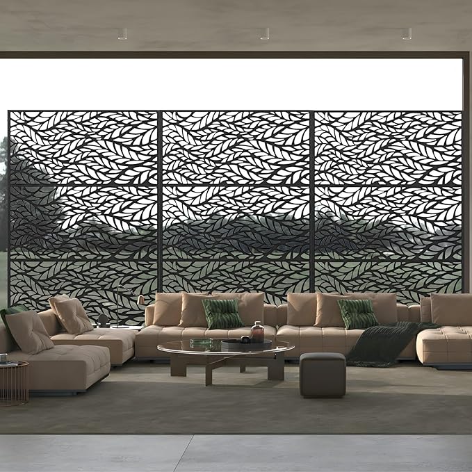 72" H×47" W Metal Privacy Screen, Outdoor Indoor Privacy Screens with Stand Panels, Free Standing Decorative Privacy Screen for Patio