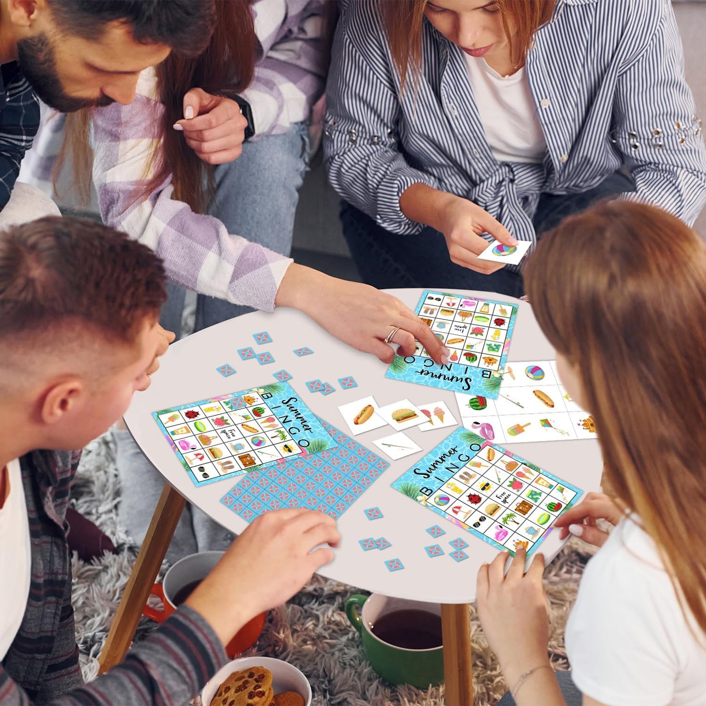 Summer Party Bingo Game Cards(24 Players), Hawaiian Bingo Card for Family Friend Adult, Large Group Holiday Beach Party Activity Favor Decoration Supplies -008