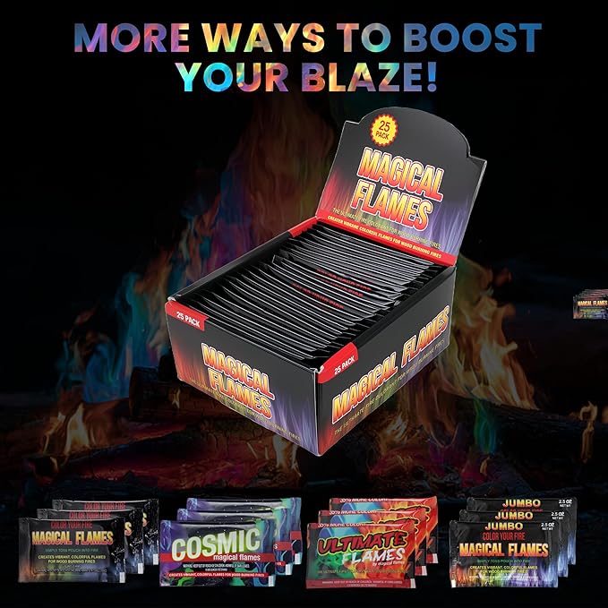 Magical Flames Fire Color Packets (50 Pack), Vibrant Multi-Color Fire for Fire Pits, Campfires, Bonfires & Fireplaces - Camping Essentials & Outdoor Party Accessories