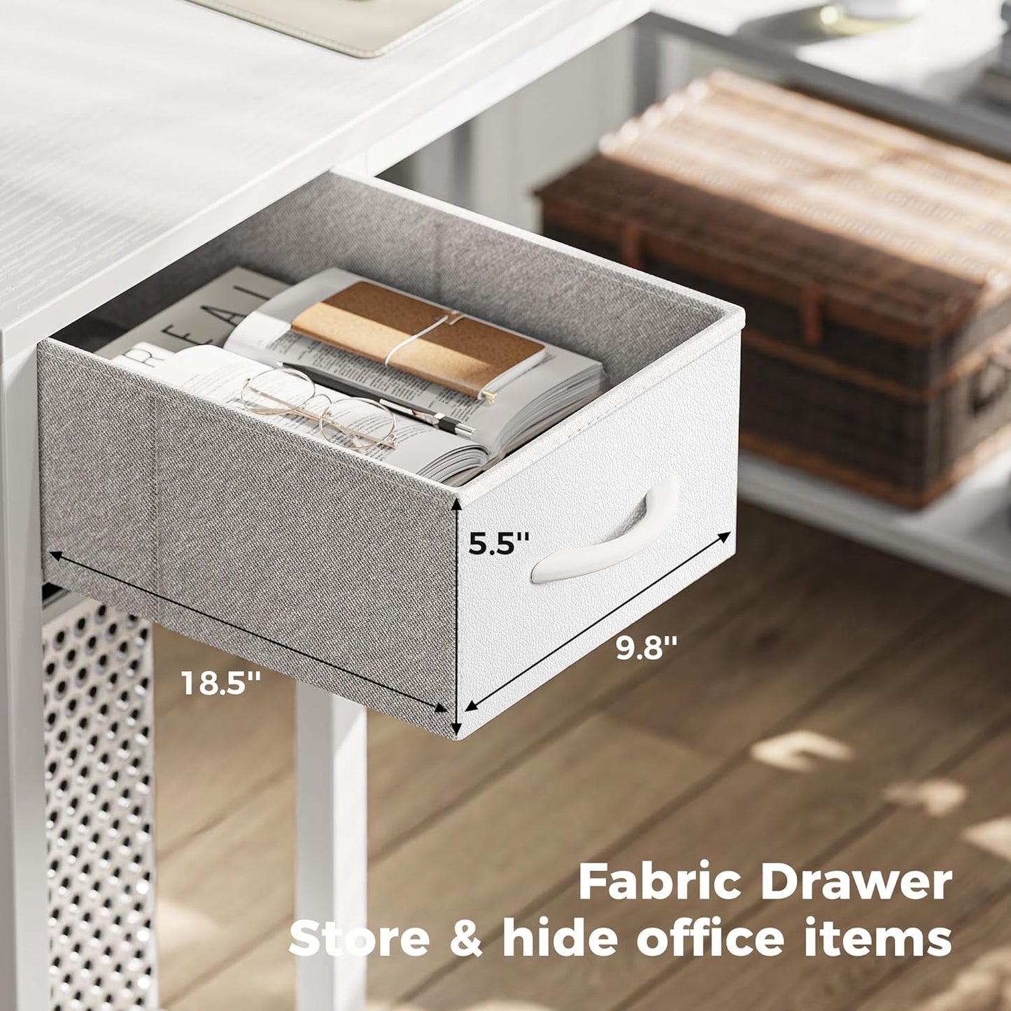 SUPERJARE 53 inch Reversible L Shaped Desk with LED Lights & Power Outlets, Computer Desk with Shelves & Monitor Stand, Gaming Desk with Drawer, Home Office Desk Corner Desk, PU White Drawer