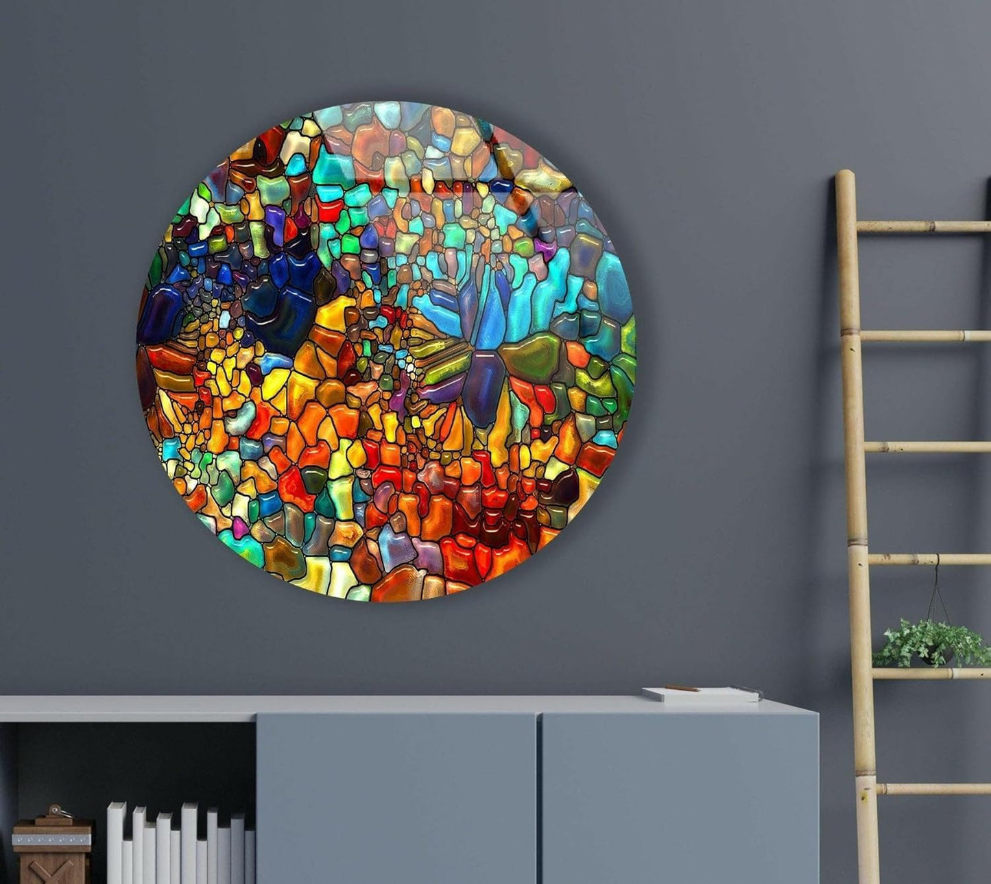 My Photostation.com 39,4''(100cm) Diameter Red Mosaic Round Glass Wall Art Tempered Glass Printing Wall Decor Large Wall Art Wall Hangings