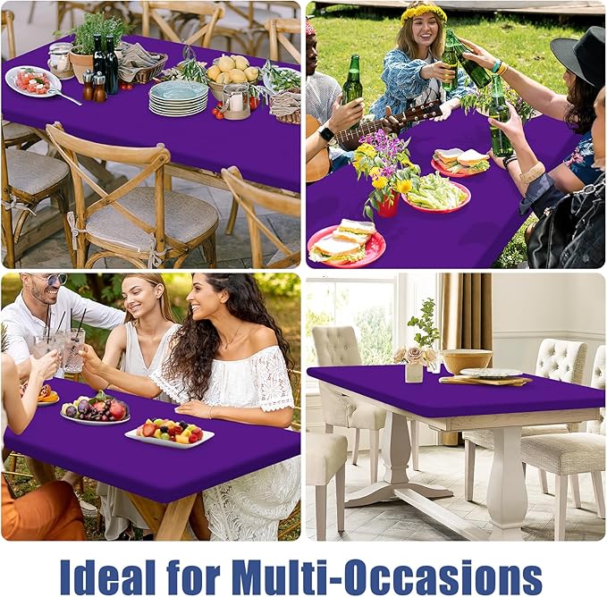 Spandex 6 Foot Rectangle Table Cloth 6 Pack, Elastic Fitted Tablecloths for Picnic, Stretch Washable Patio Table Cover for Outdoor, Camping, Banquet and Parties (Purple, 30"x72")