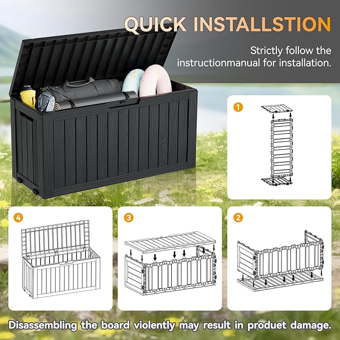 Outdoor Storage Box, Resin Deck Boxes Outdoor Waterproof For Patio Furniture, Garden Tools, Pool Supplies, Durable And UV Resistant, Lockable (72 Gallon, Black)
