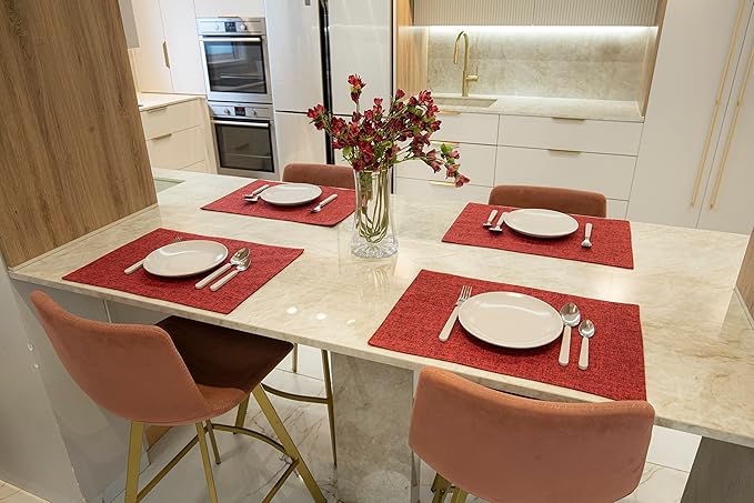 Placemat Set-Washable Place Mats for Parties, Elegant Table Mats for Kitchen Table, Set of 4 Dining Table Placemats, Heat-Resistant Cloth Placemats for Indoor and Outdoor,13x19 Red Bordeaux