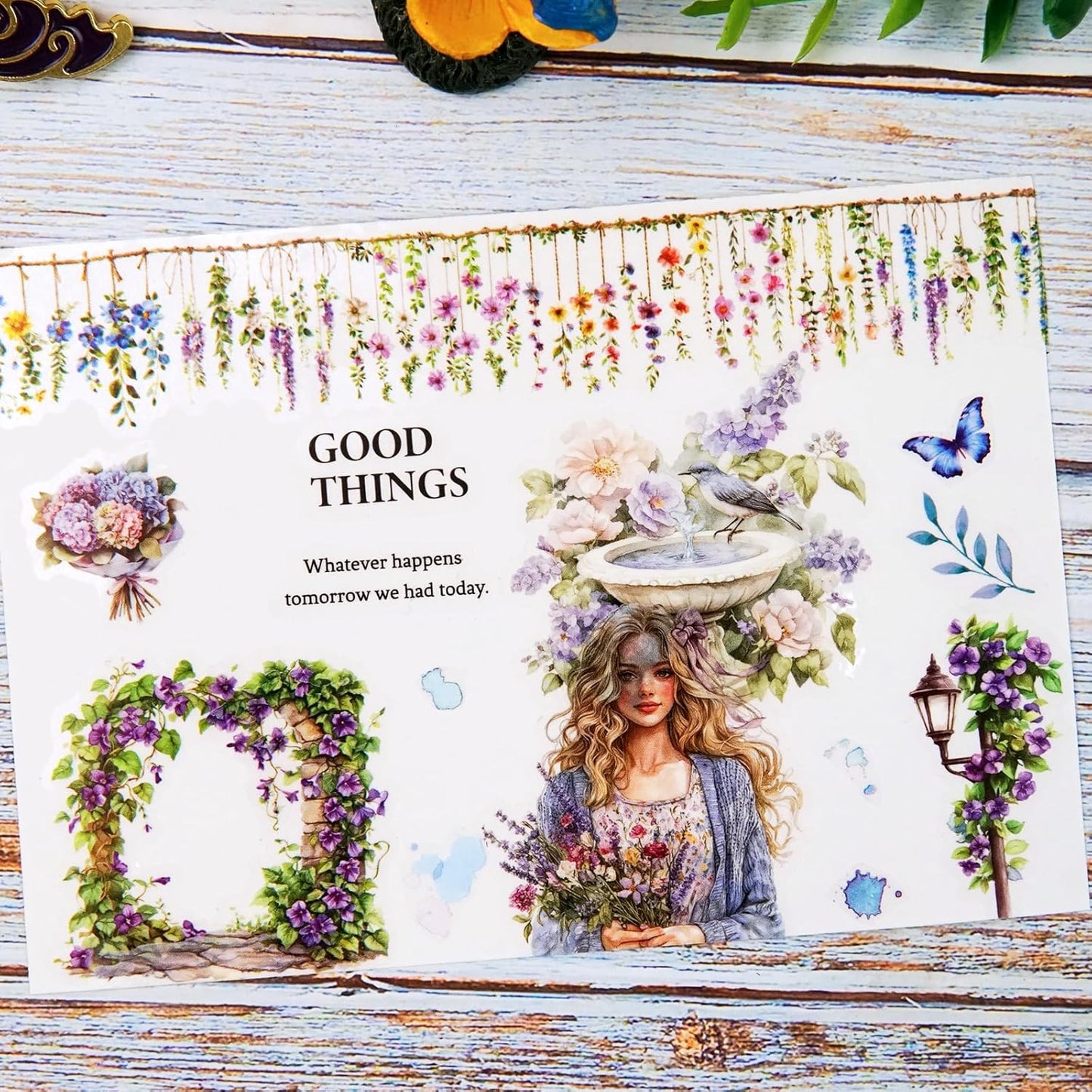 Wisteria Garden PET Tape Set, 3 Rolls of Pre-Cut Floral Vine Stickers for Scrapbooking, Journaling, DIY Crafts, and Collage Decoration (30mm/50mm/55mm)