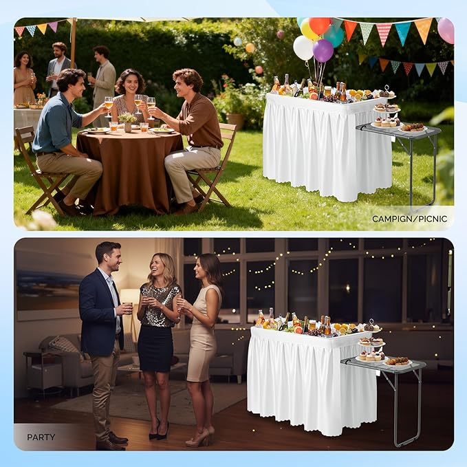 VINGLI Ice Table with Side Table, Portasble Cooler Table with Removable Skirt, Patio Table, Indoor & Outdoor Bar for Events, Parties and Camping White